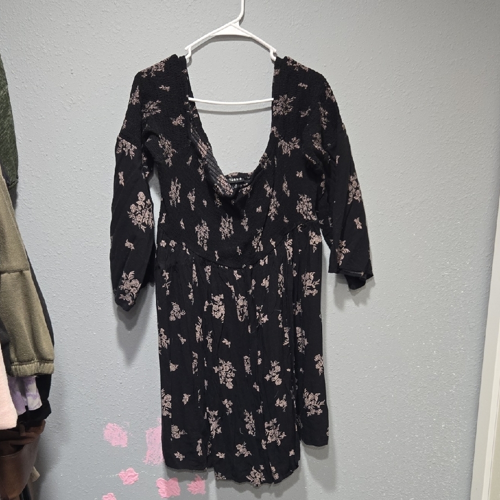 Torrid Black and Pink Floral Long Sleeve Dress